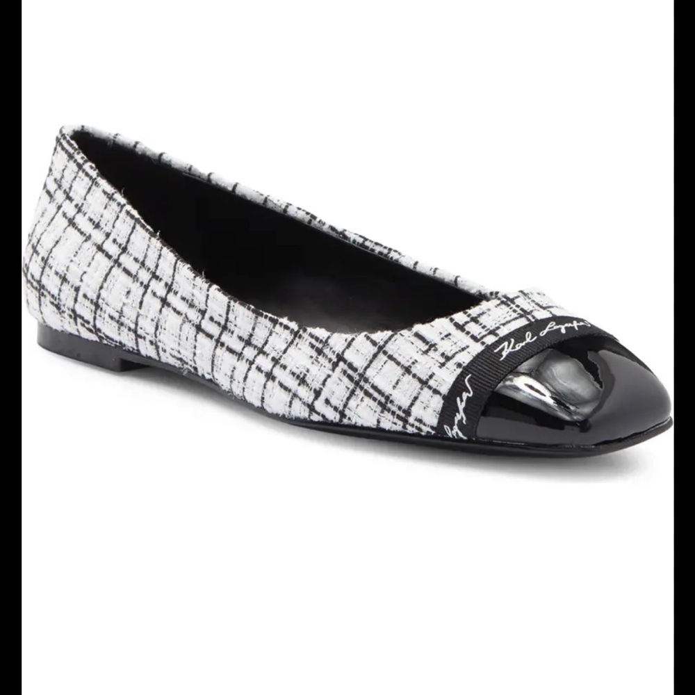 Karl Lagerfeld Zofia Ballet Flats in Black and White NWT
